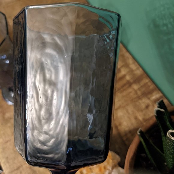 Vintage Cobalt Blue Octagonal Textured Goblets - Set of Two, Libbey Glass - Picture 4 of 5